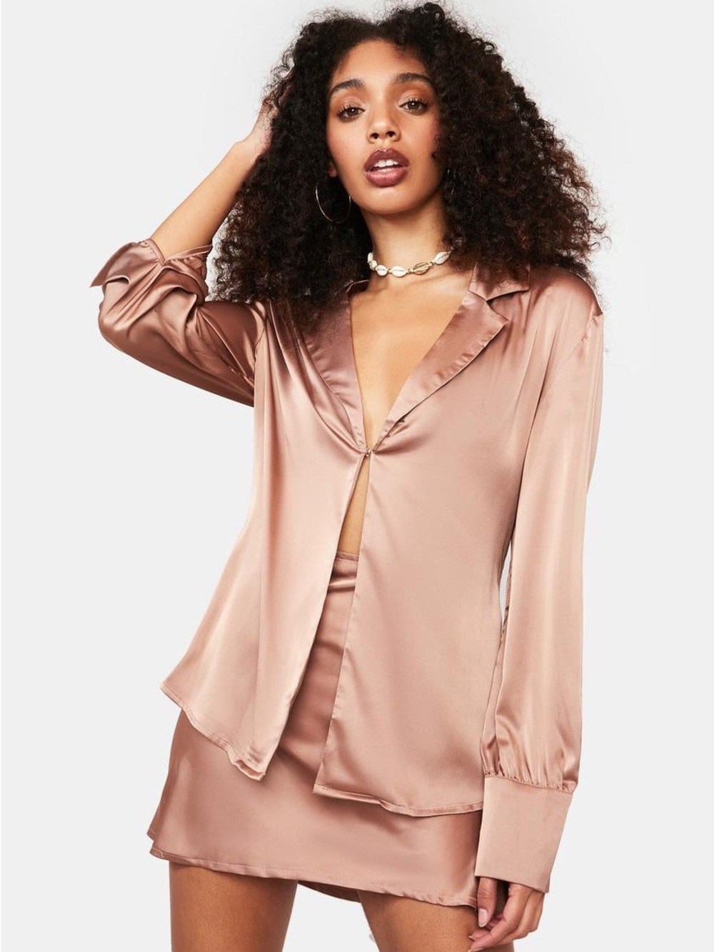 Satin Two-Piece Skirt Set in Rose Gold